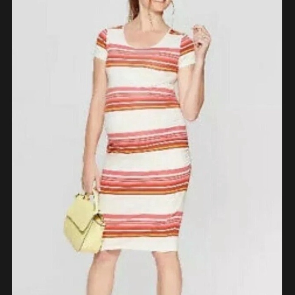 Women’s Isabel multi colored striped short sleeve maternity dress Large